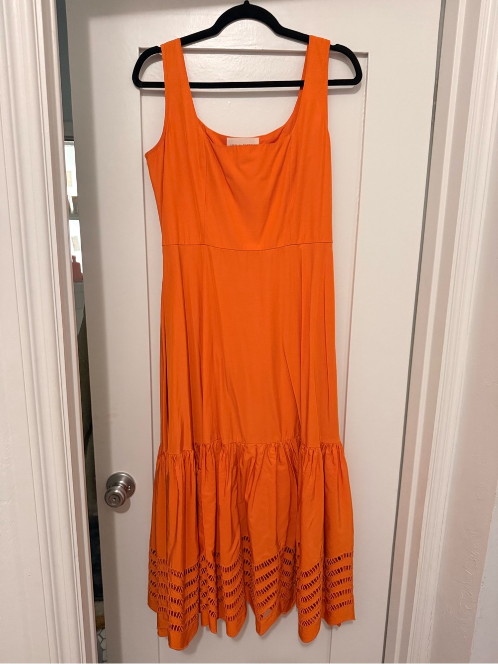Loeffler Randall Bright Orange Tiered Eyelet Maxi Dress